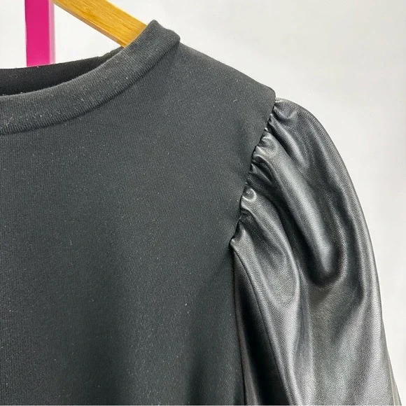 Eloquii Short Sleeve Black Shirt Faux Leather‎ Puff Sleeves Women's Plus 18/20 - Picture 3 of 8